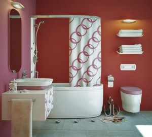 3D imaging modern pink red bathroom Interior Design Blogs