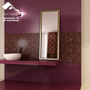 Modern bath textured tiles fuschia walls Interior Design Blogs