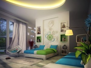green blue white contemporary bedroom decor Interior Design Blogs