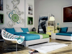 green blue white contemporary bedroom design Interior Design Blogs
