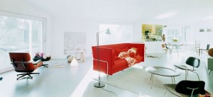 Red Modern sofa white living room Interior Design Blogs