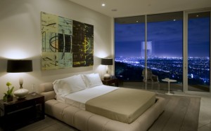 blue jay way neutral bedroom with night view Interior Design Blogs