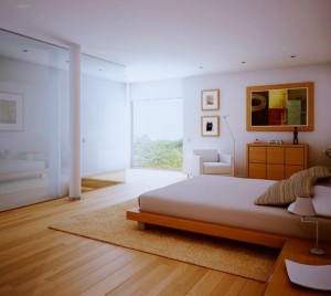 white bedroom wood floors and view Interior Design Blogs