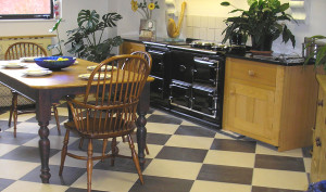 black and white quarry tile floor