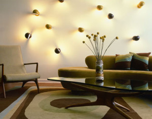 contemporary home decor with unique lighting on living room art