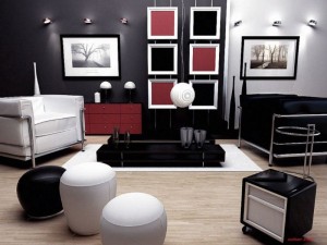 Black white red modern living room Interior Design Blogs