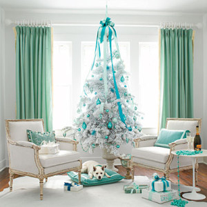white christmas tree colorful theme ideas decoration teal blue stylish very unique combination for holiday decor idea Interior Design Blogs