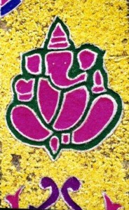 Ganesh in a floral Rangoli