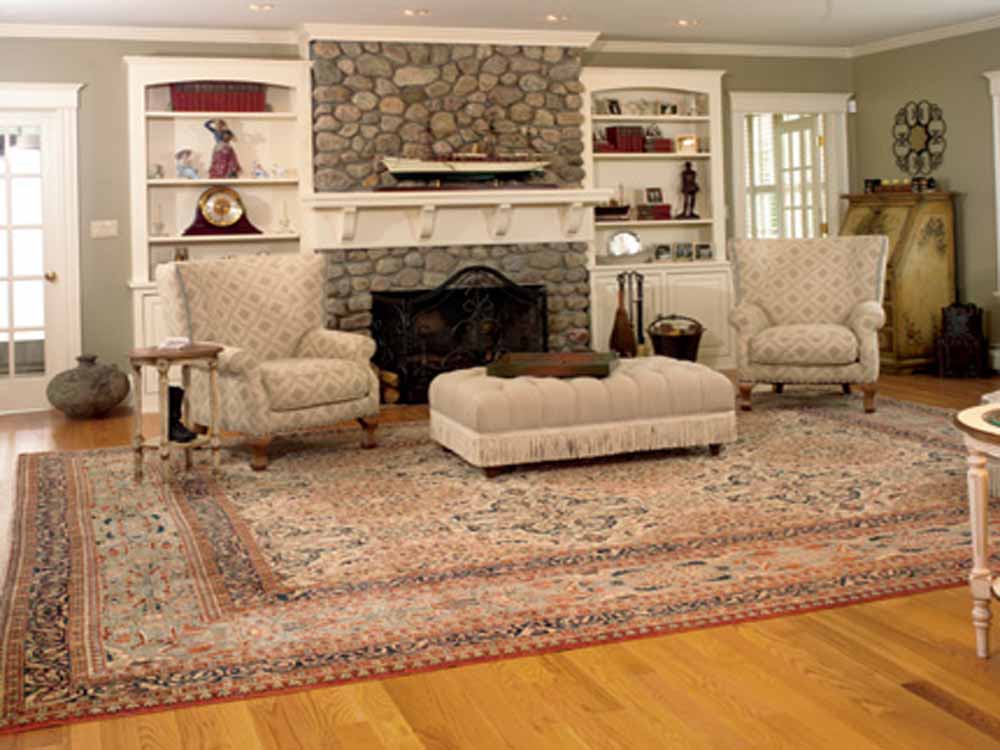 living room with large rug