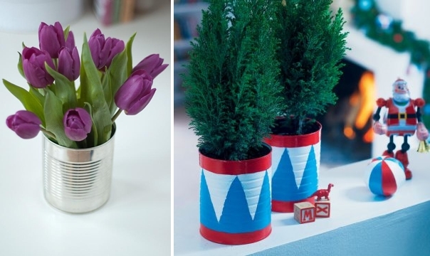 creative-upcycle-tin-cans-christmas-ideas-tulips-decorated-table-centerpiece