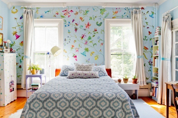 bedrooms-with-wallpaper-floral-design-wall-design