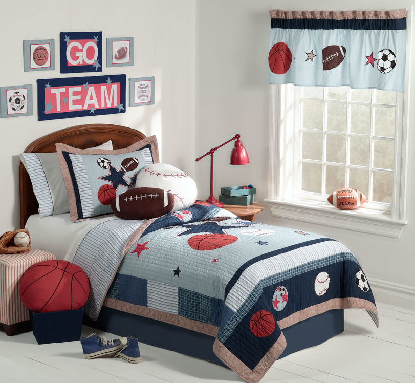 red white and blue sporting themed boys room Interior Design Blogs