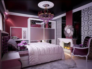 Elegant Teenage Bedroom Design with Luxury Chandelier and Maroon Wall Color also Classy Chair Interior Design Blogs