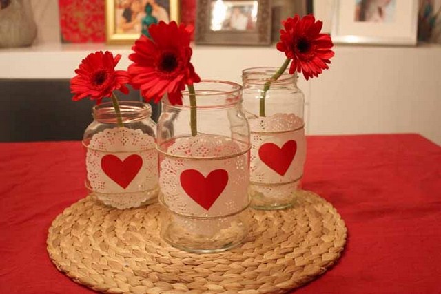 valentines day diy home decor ideas glass jars doilies hearts Interior Design Blogs