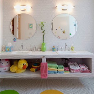 kids bathroom colorful carpets penny tiles Interior Design Blogs